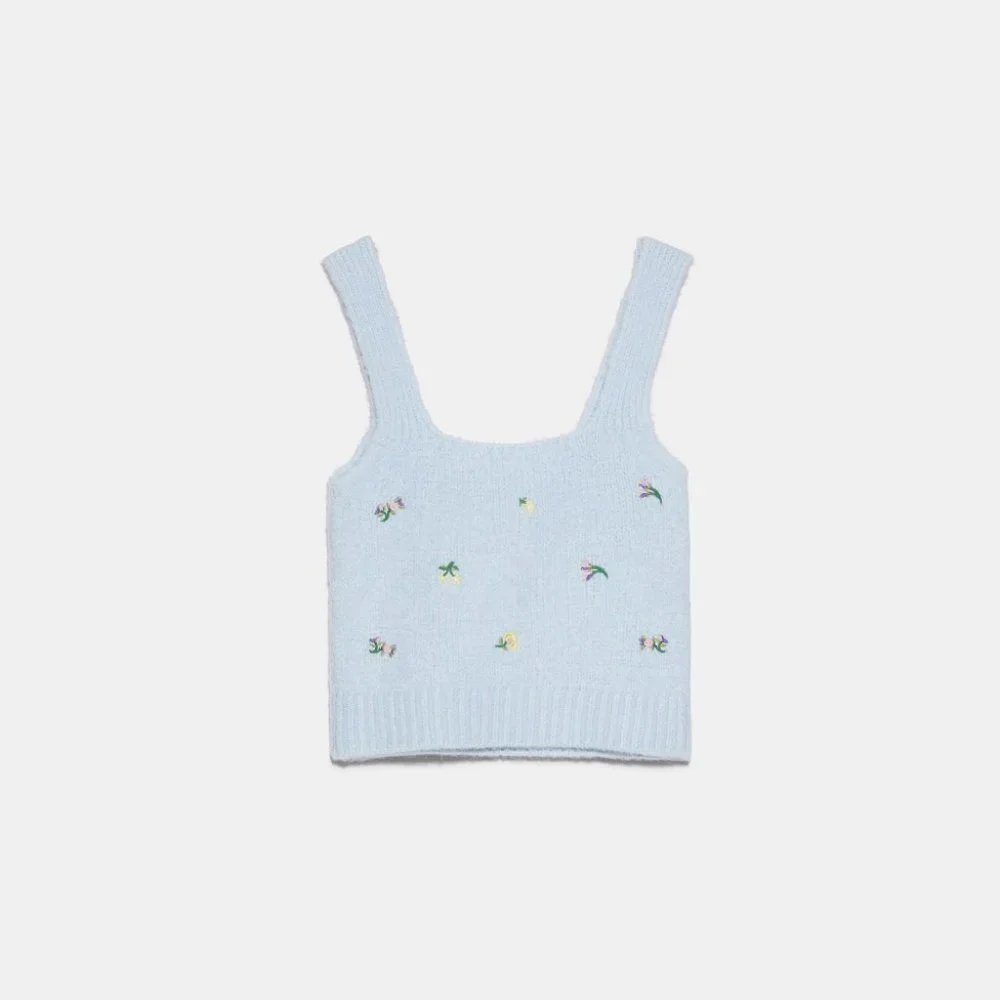 Zara Floral Embroidered Knit Top L - Picture 4 of 5